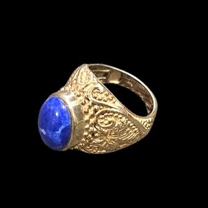 Rare Vintage 925 Ring with Lapis Lazuli. Size 7.  Boho Statement Ring.